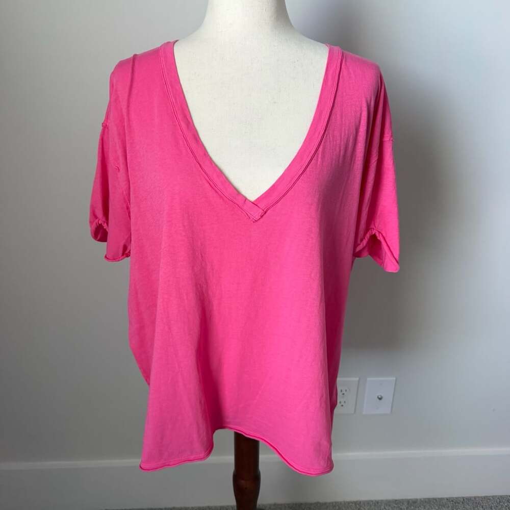 We The Free Size S V-Neck T-Shirt Pink Cotton